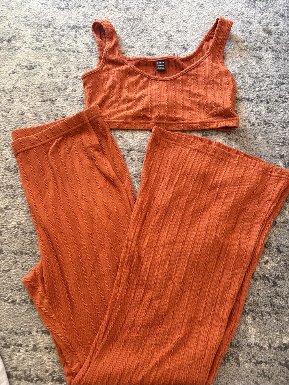 SHEIN Rust Orange Cable-Knit Wide Leg Set